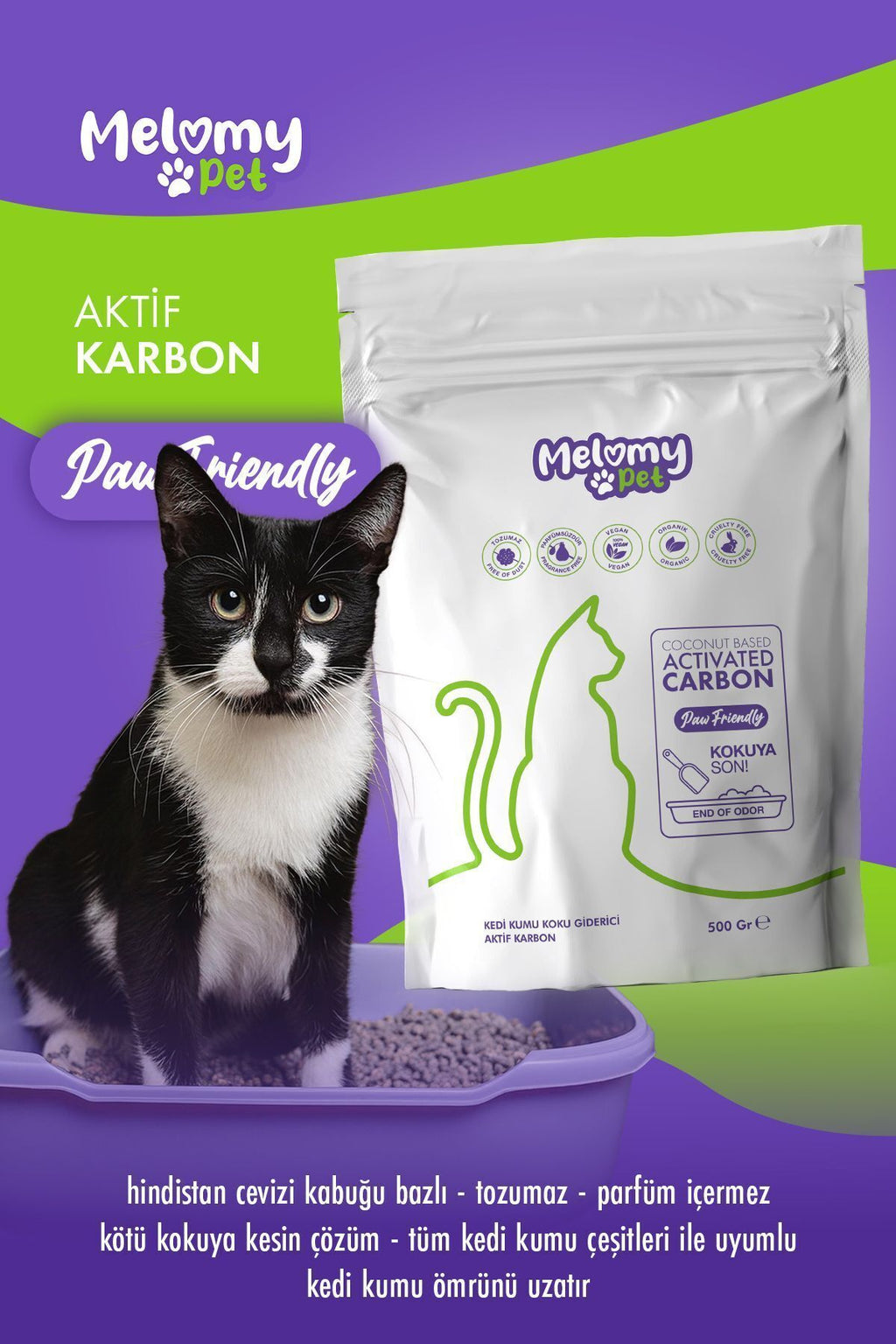 Kedi Kumu Koku Giderici (Aktif Karbon)