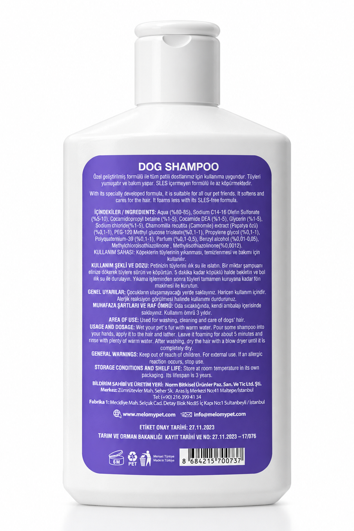Dog Care Shampoo 250 ml · packaging and label view