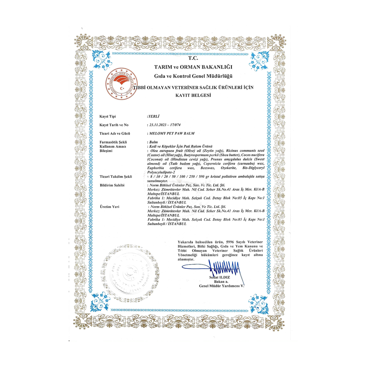 Nemlendirici Pati Balm 8 g · Tarım ve Orman Bakanlığı kayıt belgesi 17/074
