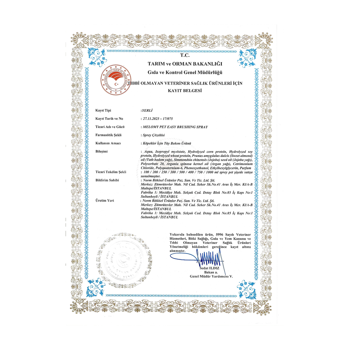 Easy-Combing Detangling Spray 200 ml · Ministry of Agriculture and Forestry registration certificate 17/075