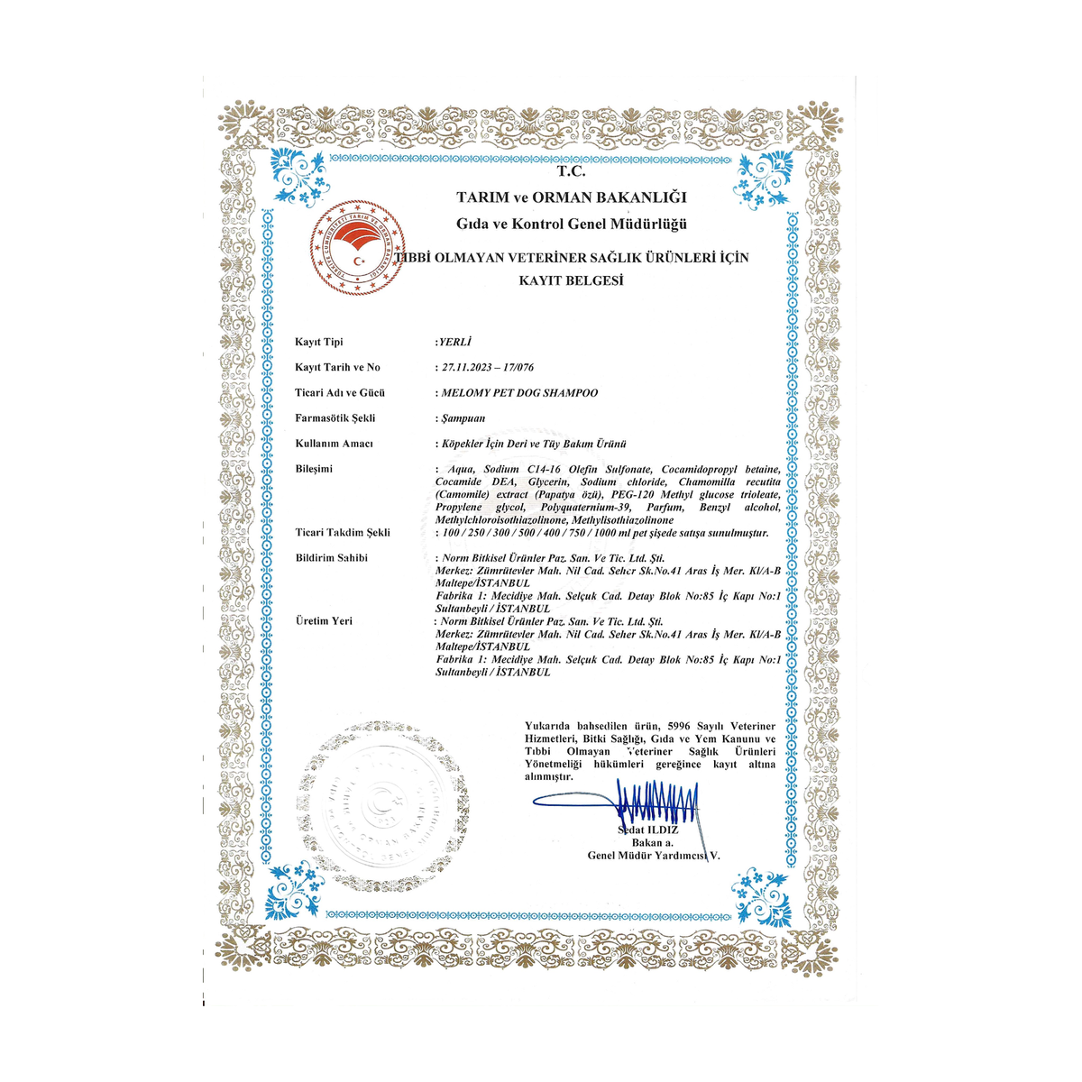 Dog Care Shampoo 250 ml · Ministry of Agriculture and Forestry registration certificate 17/076